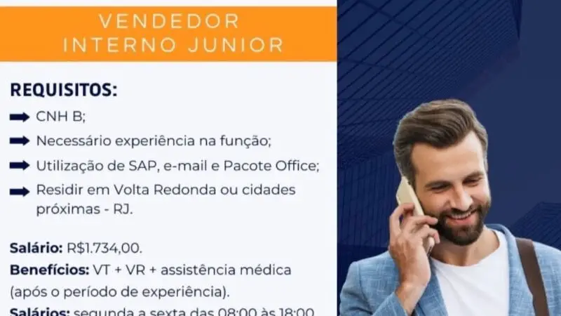 1 Vaga de emprego para Vendedor Interno Junior na empresa Nacionalrh em 08/09
