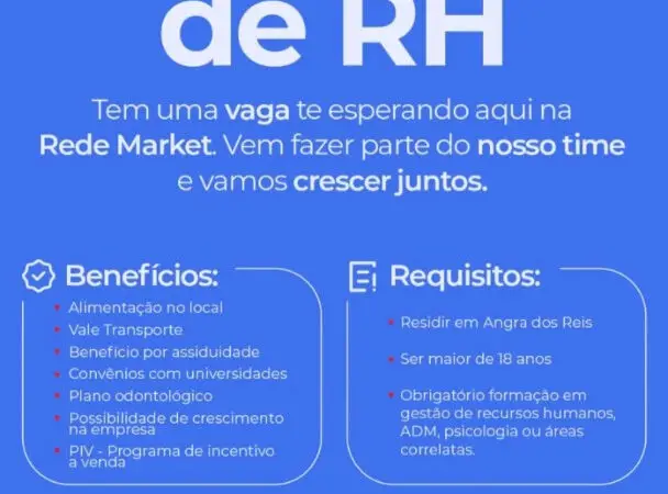 1 Vaga de emprego para Analista De Rh na empresa Rede Market em 08/09