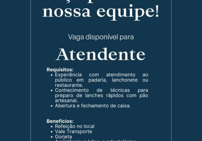 1 Vaga de emprego para Atendente na empresa Padoca Artesanal, Grupo Soho em 09/09