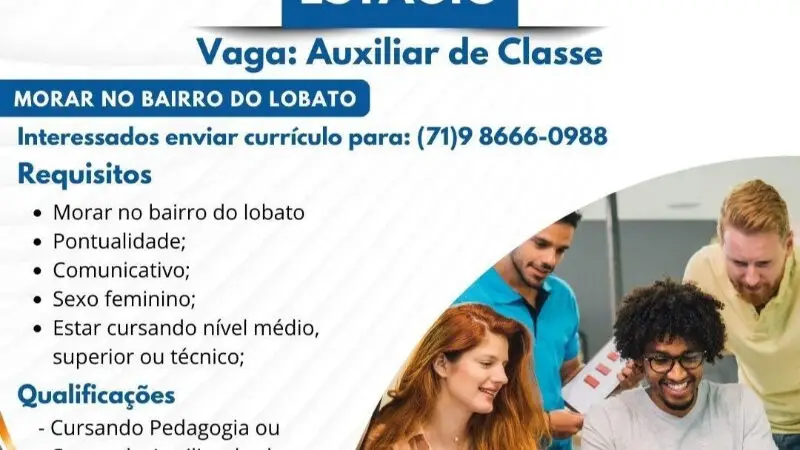 1 Vaga de emprego para Auxiliar De Classe Estágio no Bairro do Lobato em 09/09