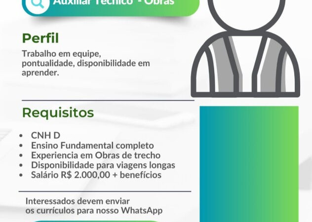 1 Vaga de emprego para Auxiliar Técnico Obras na Cidade Salvador em 09/09