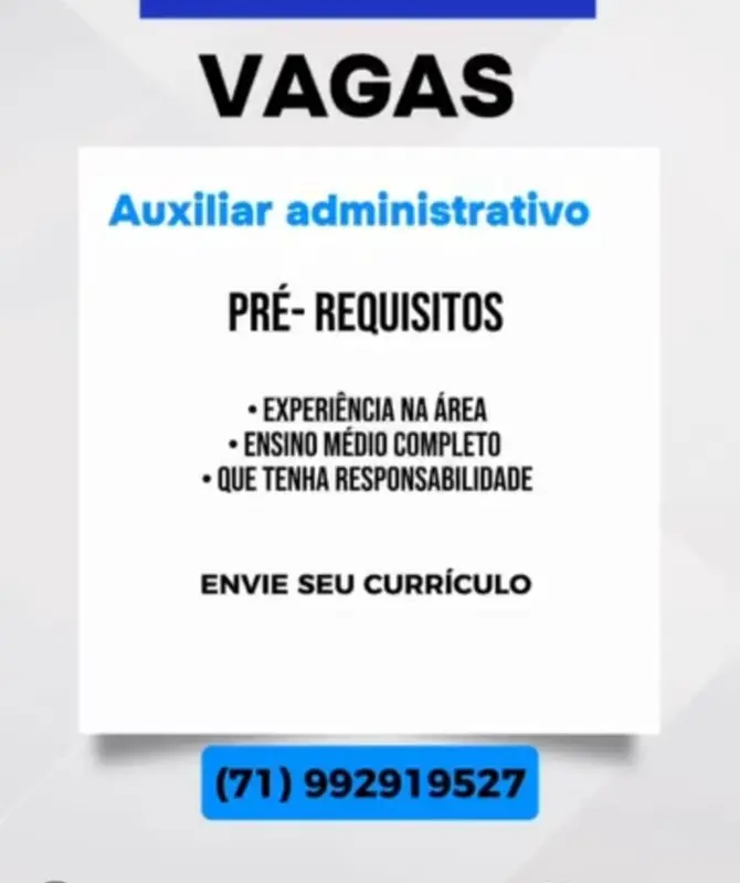 1 Vaga de emprego para Auxiliar Administrativo na Cidade Salvador em 09/09