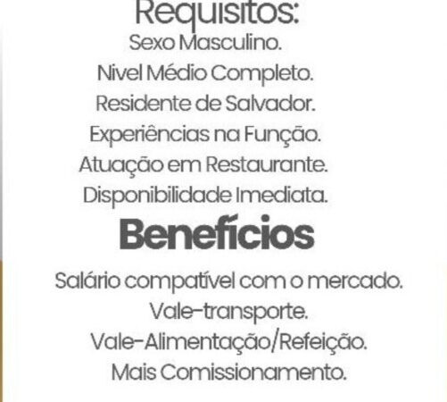1 Vaga de emprego para Chefe De Cozinha na Cidade Salvador em 09/09