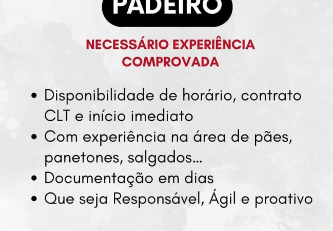 1 Vaga de emprego para Padeiro na Cidade Salvador em 09/09