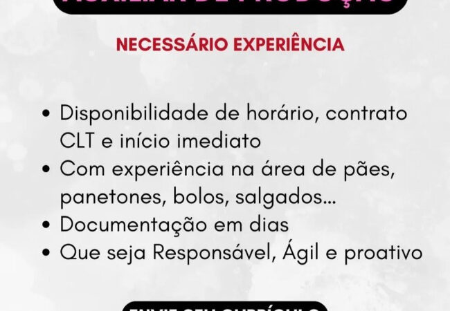 1 Vaga de emprego para Auxiliar De Produção na Cidade Salvador em 09/09