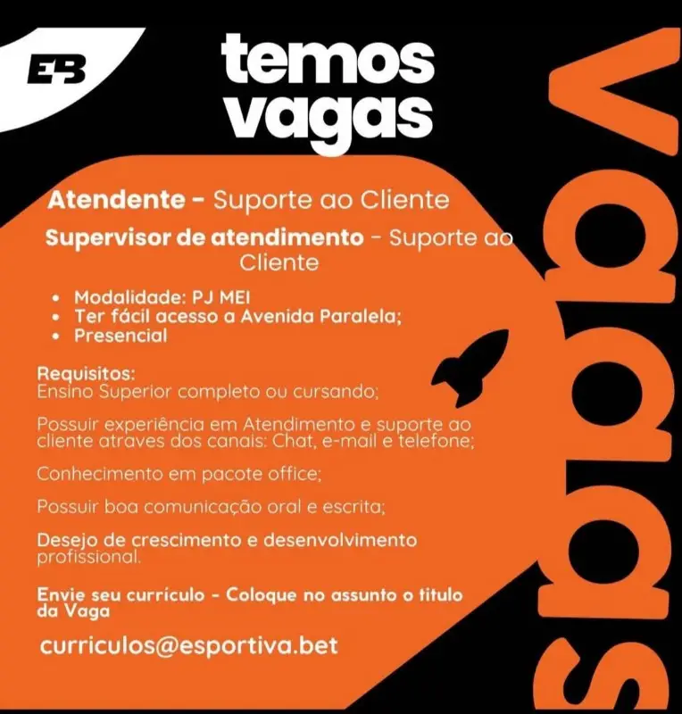 2 Vagas de emprego para Atendente Suporte Ao Cliente, Supervisor De Atendimento Suporte Ao Cliente na empresa Esportiva.bet em 09/09
