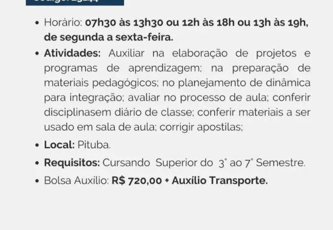 1 Vaga de emprego para Estágio Pedagogia na empresa Head Estágios em 09/09