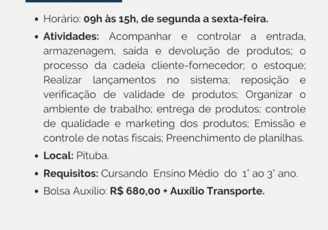 1 Vaga de emprego para Estágio Ensino Médio na empresa Head Estágios em 09/09
