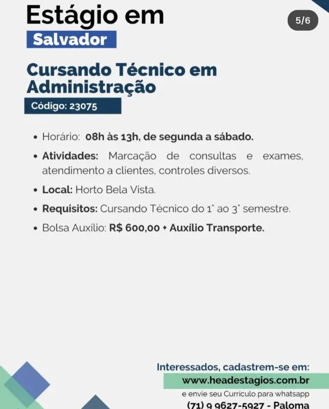 1 Vaga de emprego para Estágio Técnico Administração na empresa Head Estágios em 09/09