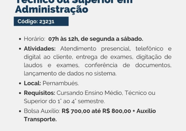 1 Vaga de emprego para Estágio Técnico Administração na empresa Head Estágios em 09/09