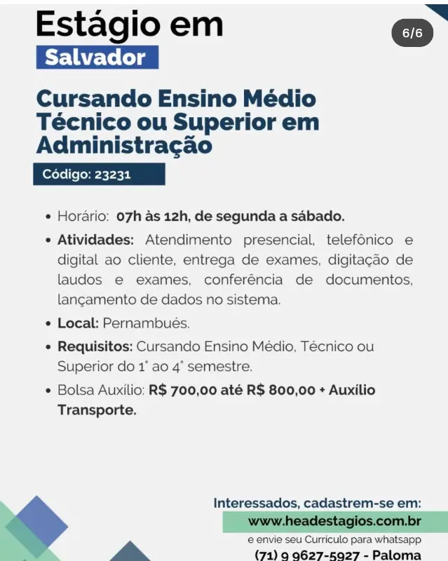 1 Vaga de emprego para Estágio Técnico Administração na empresa Head Estágios em 09/09