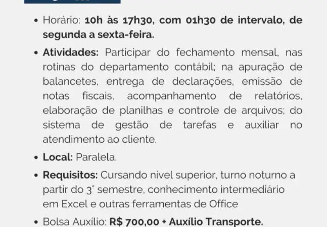 1 Vaga de emprego para Estágio Ciências Contábeis na empresa Head Estágios em 09/09