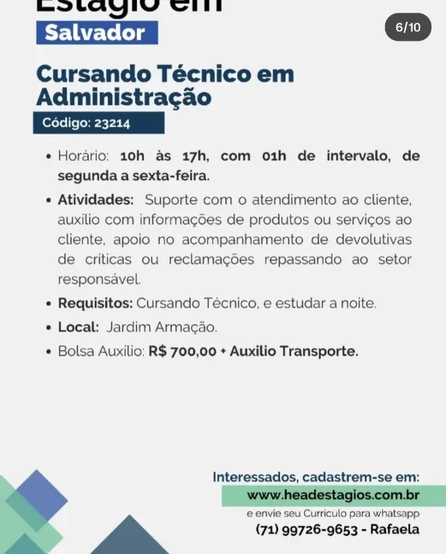 1 Vaga de emprego para Estágio Técnico Administração na empresa Head Estágios em 09/09