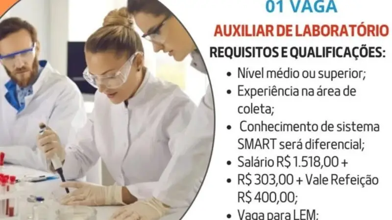 1 Vaga de emprego para Auxiliar De Laboratório na empresa Talentto’s Agencia de Emprego em 09/09