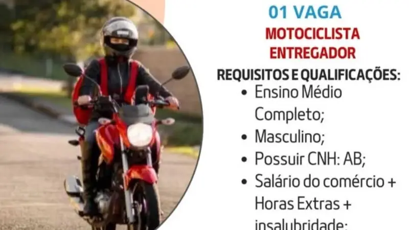 1 Vaga de emprego para Motociclista Entregador na empresa Talentto’s Agencia de Emprego em 09/09