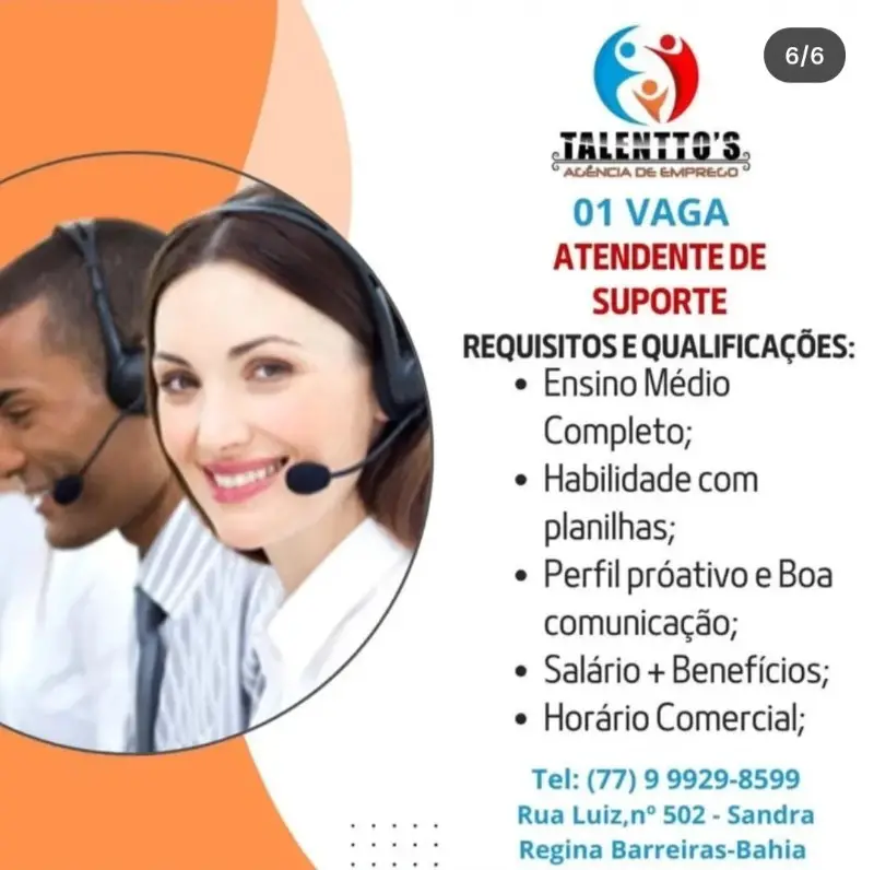 1 Vaga de emprego para Atendente De Suporte na empresa Talentto’s em 09/09