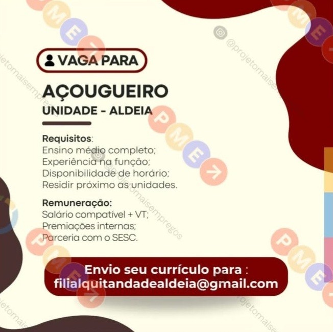 1 Vaga de emprego para Açougueiro na empresa Quitanda Filial Aldeia em 20/09