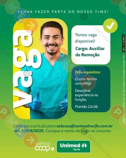 1 Vaga de emprego para Auxiliar De Remoção sem experiência na empresa Hospital UNIMED em 20/09