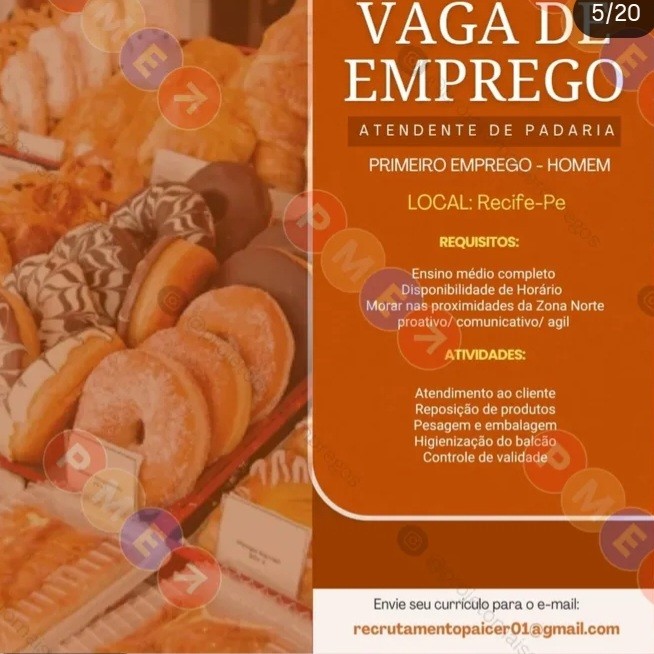 1 Vaga de emprego para Atendente De Padaria Masculino sem experiência no Segmento alimentício em 20/09