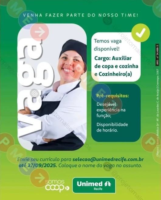 2 Vagas de emprego para Auxiliar De Copa E Cozinha, Cozinheiro sem experiência na empresa Hospital UNIMED em 20/09