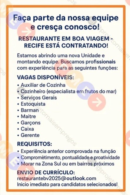 9 Vagas de emprego para Diversos Cargos no Segmento alimentício em 20/09