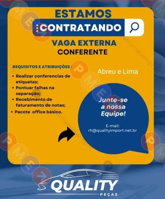 1 Vaga de emprego para Conferente na empresa Quality Peças em 20/09