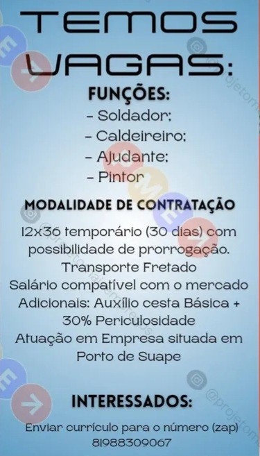 4 Vagas de emprego para Soldador, Caldeireiro, Ajudante, Pintor no Segmento industrial em 20/09