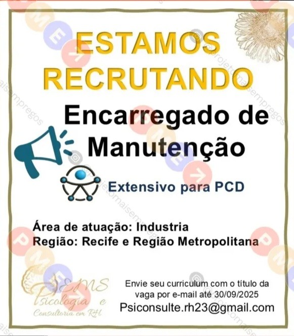 1 Vaga de emprego para Encarregado De Manutenção na empresa EMS Psicologia e Consultoria de RH em 20/09