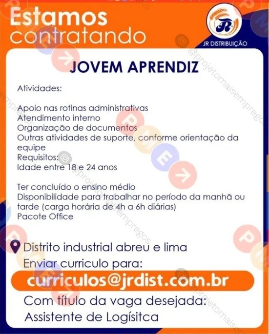 1 Vaga de emprego para Jovem Aprendiz sem experiência na empresa JR Distribuição em 20/09