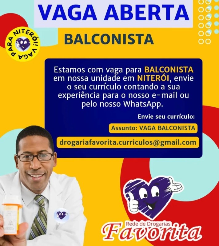 1 Vaga de emprego para Balconista na empresa Rede De Drogarias Favorita, Niterói em 22/09