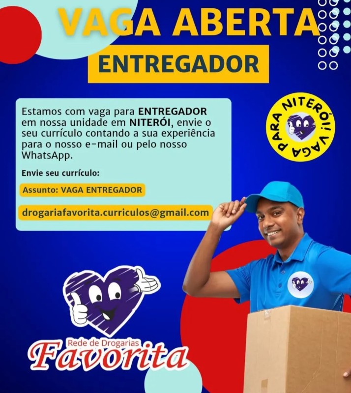 1 Vaga de emprego para Entregador na empresa Rede De Drogarias Favorita, Niterói em 22/09