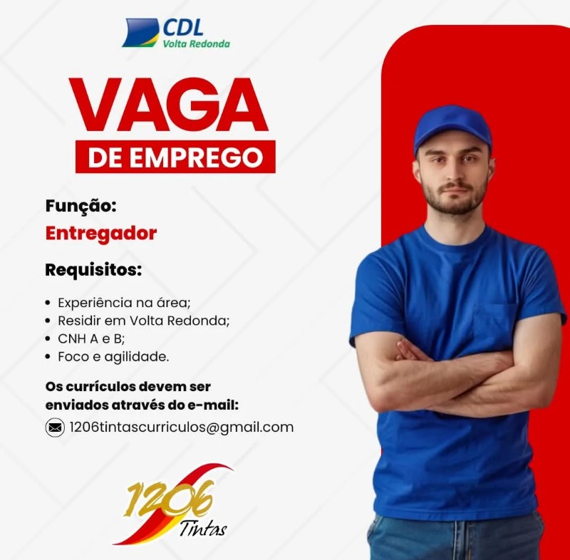 1 Vaga de emprego para Entregador na empresa 1206 Tintas, Volta Redonda em 22/09
