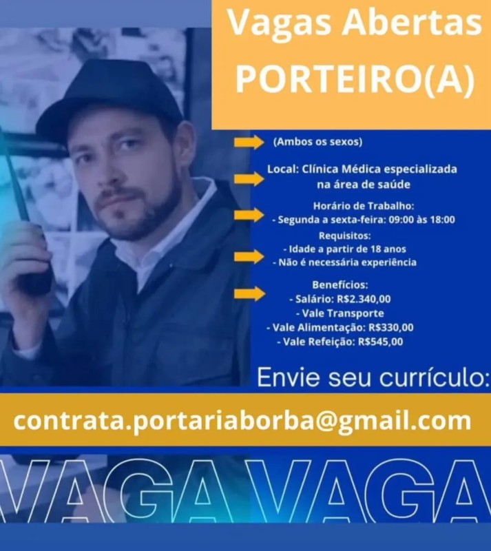 1 Vaga de emprego para Porteiro Ou Porteira sem experiência na empresa Clínica Médica especializada área de saúde em 24/09