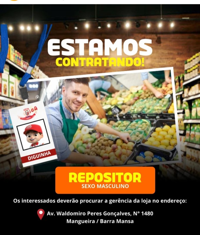 1 Vaga de emprego para Repositor na Cidade Barra Mansa em 24/09