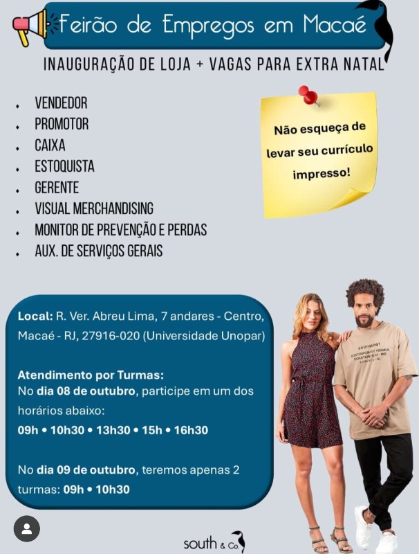 8 Vagas de emprego para Vendedor, Promotor, Caixa, Estoquista, Gerente, Visual Merchandising, Monitor De Prevenção E Perdas, Aux De Serviços Gerais na empresa Sul & Co em 26/09