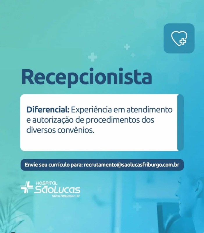 1 Vaga de emprego para Recepcionista sem experiência na empresa Hospital São Lucas em 26/09