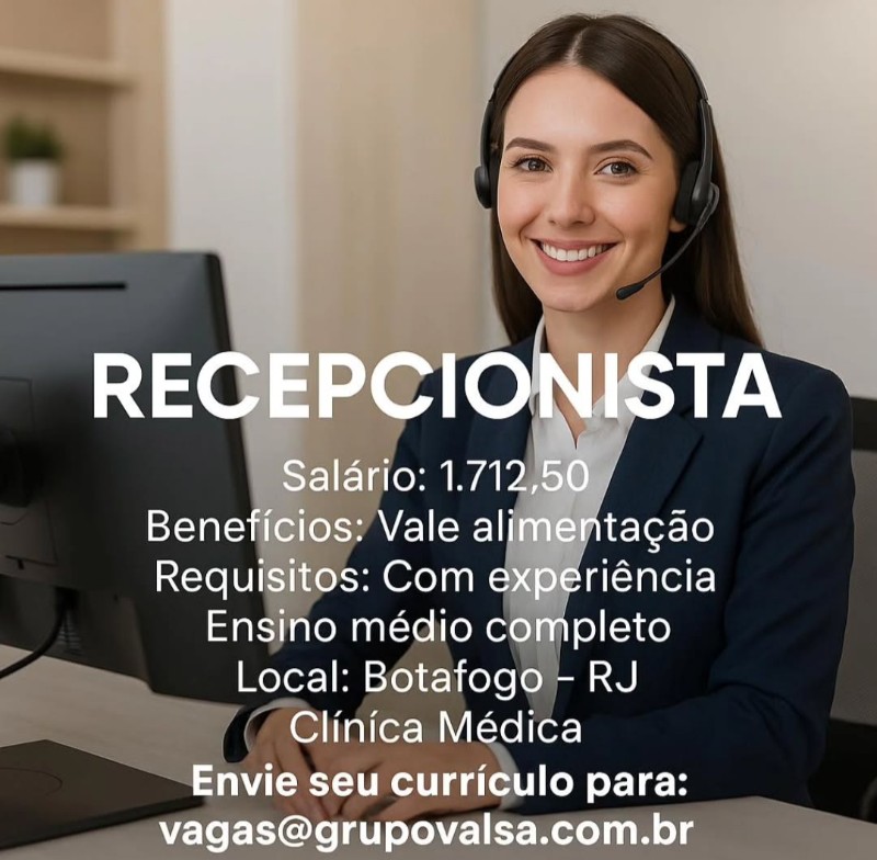 1 Vaga de emprego para Recepcionista na empresa Clínica Médica em 26/09