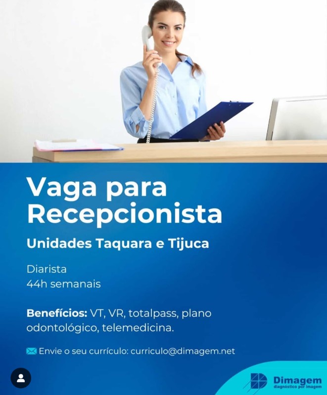 1 Vaga de emprego para Recepcionista na empresa Dimagem em 25/09