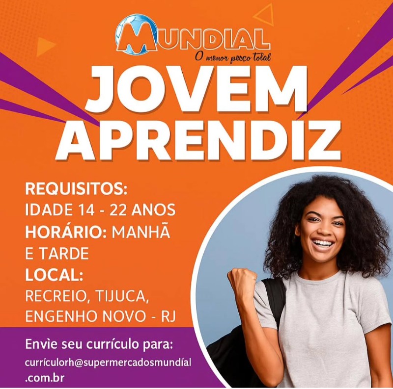 1 Vaga de emprego para Jovem Aprendiz na empresa Supermercados Mundial em 25/09