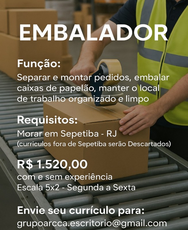 1 Vaga de emprego para Embalador sem experiência na empresa Grupo Arcca em 25/09