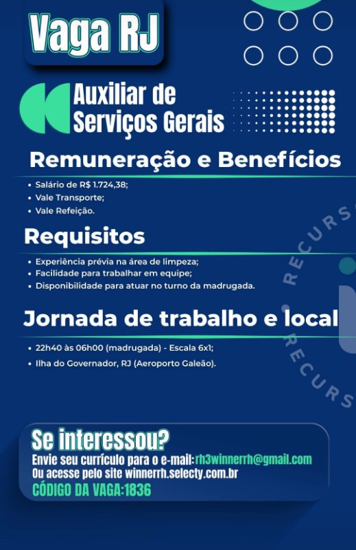 1 Vaga de emprego para Auxiliar De Gerais na empresa Vencedor RH em 26/09