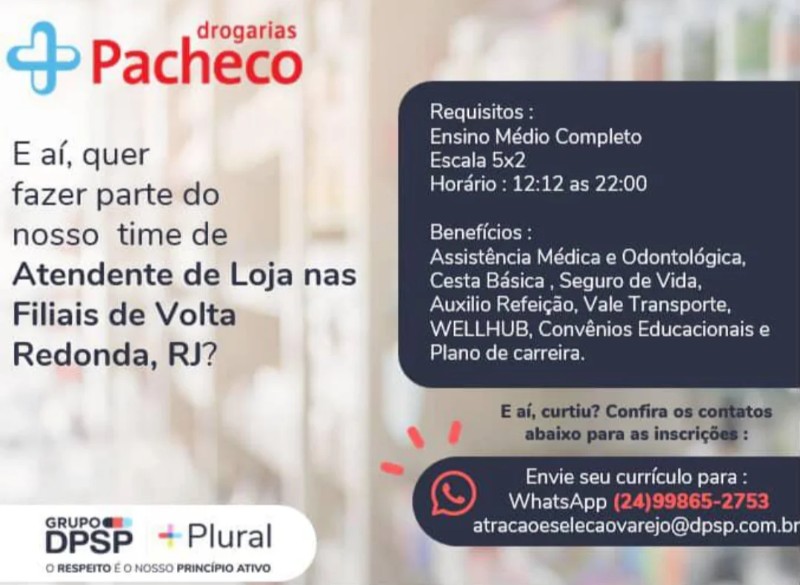 1 Vaga de emprego para Atendente De Loja na empresa Drogarias do Grupo DPSP em 26/09
