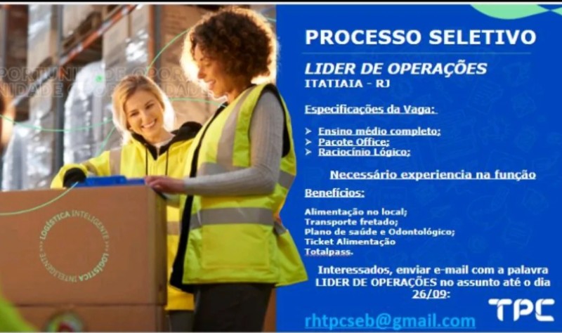 1 Vaga de emprego para Líder De Operações na empresa TPC em 25/09