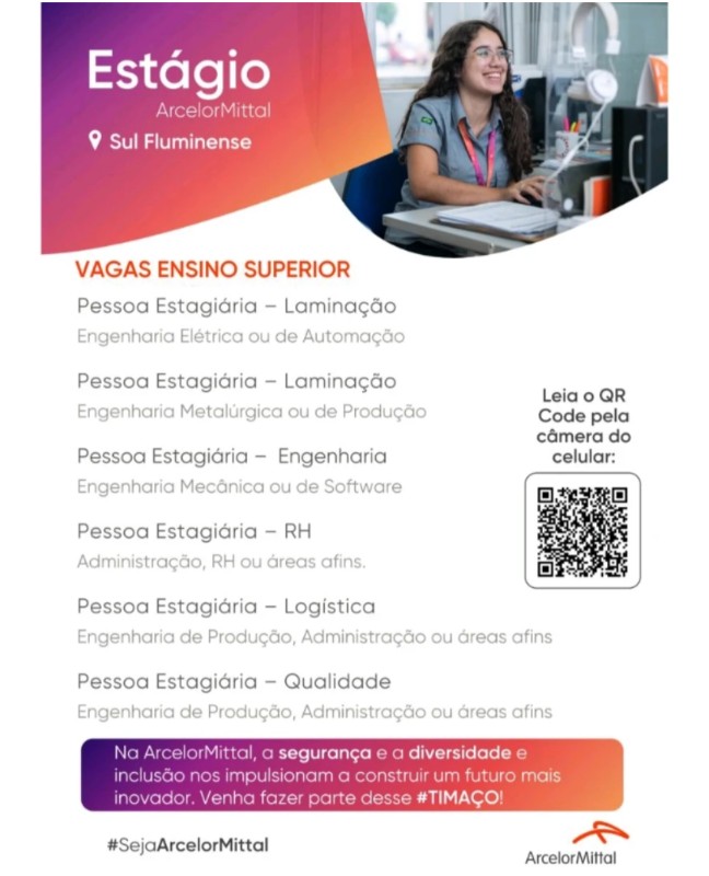 6 Vagas de emprego para Pessoa Estagiária Laminação, Pessoa Estagiária Engenharia, Pessoa Estagiária Rh, Pessoa Estagiária Logística, Pessoa Estagiária Qualidade na empresa ArcelorMittal em 25/09