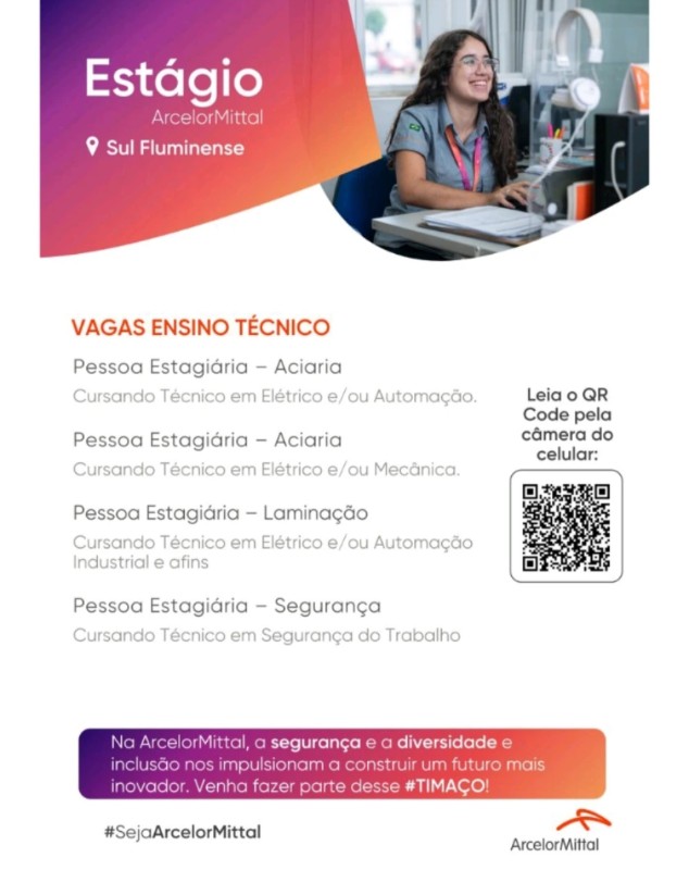 4 Vagas de emprego para Pessoa Estagiária Aciaria, Pessoa Estagiária Laminação, Pessoa Estagiária Segurança na empresa ArcelorMittal em 25/09