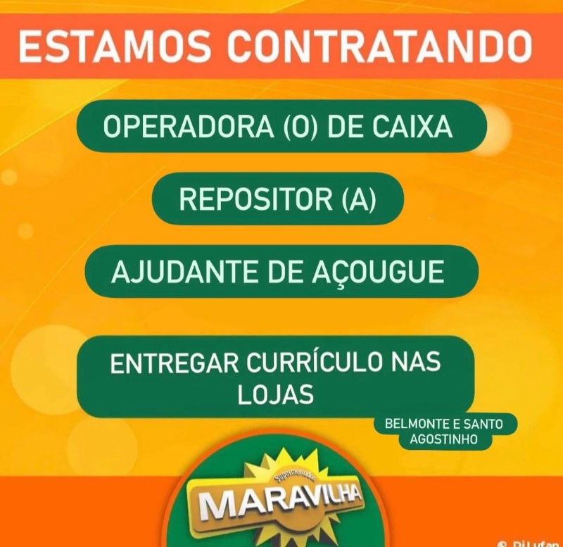3 Vagas de emprego para Operadora De Caixa, Operador De Caixa, Repositor, Repositora, Ajudante De Açougue na empresa Maravilha em 25/09