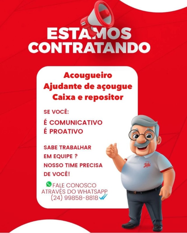 4 Vagas de emprego para Açougueiro, Ajudante De Açougue, Caixa, Repositor na Cidade Rio de Janeiro em 26/09