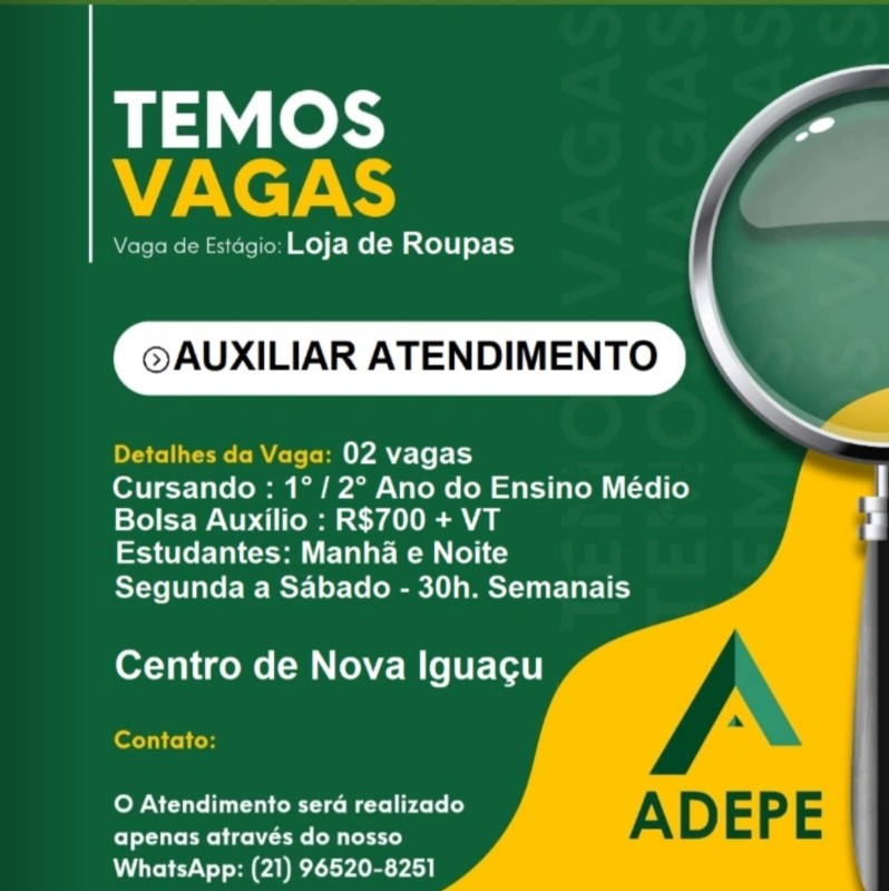 1 Vaga de emprego para Estágio Auxiliar Atendimento na empresa ADEPE em 26/09