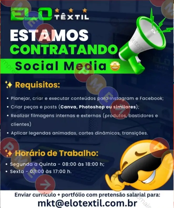 1 Vaga de emprego para Social Media na empresa Elo Textil em 06/09