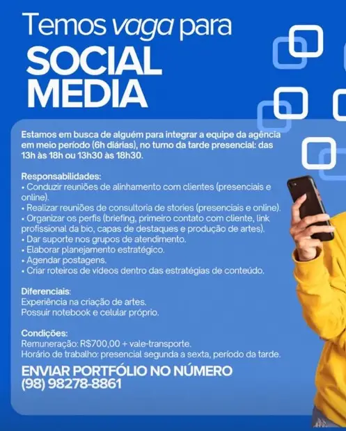1 Vaga de emprego para Social Media sem experiência no Segmento de redes sociais em 09/09